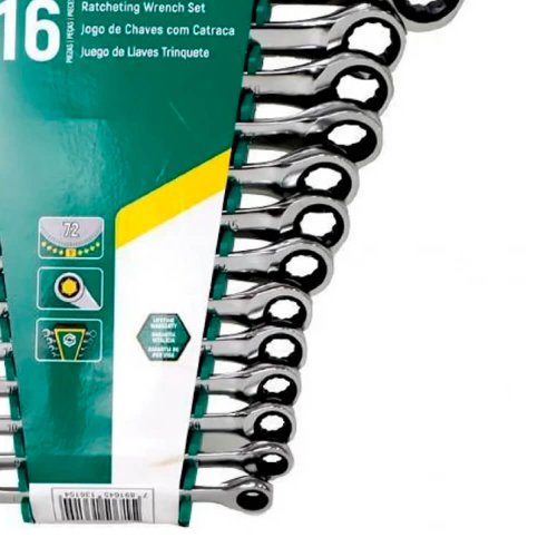 Jogo de Chave Combinada Catraca 8 a 21mm com 16 peças - Sata