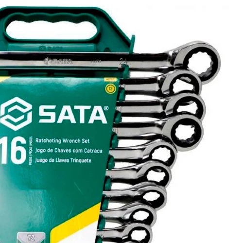 Jogo de Chave Combinada Catraca 8 a 21mm com 16 peças - Sata