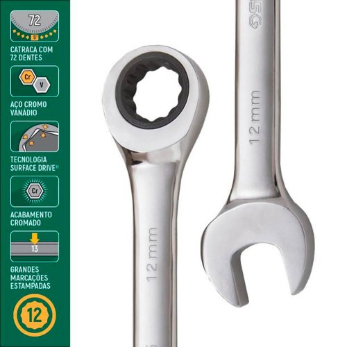Jogo de Chave Combinada Catraca 8 a 21mm com 16 peças - Sata