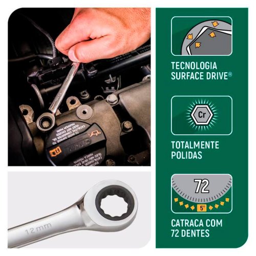 Jogo de Chave Combinada Catraca 8 a 21mm com 16 peças - Sata