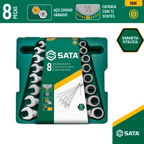 Jogo de Chave Combinada com Catraca 8 a 19mm - ST08008SJ - Sata