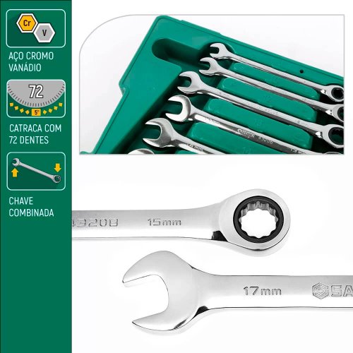Jogo de Chave Combinada com Catraca 8 a 19mm - ST08008SJ - Sata