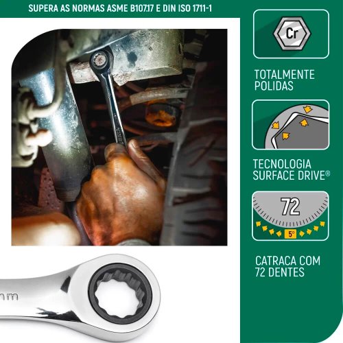 Jogo de Chave Combinada com Catraca 8 a 19mm - ST08008SJ - Sata
