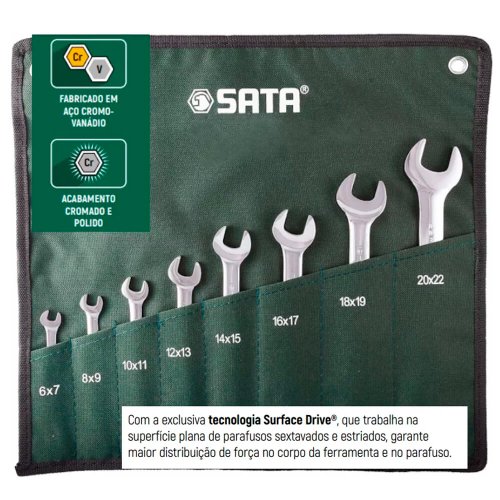 Jogo de Chave Fixa 8 Peças 6 a 22mm - Sata