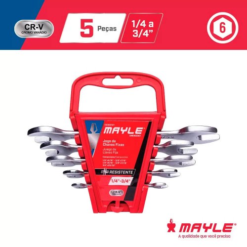 Jogo de Chave Fixas 1/4" a 3/4" 5 peças - Mayle