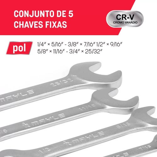 Jogo de Chave Fixas 1/4" a 3/4" 5 peças - Mayle