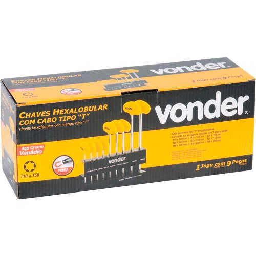 Jogo de Chave Torx T10 à T50 com Cabo "T" 9 peças - Vonder