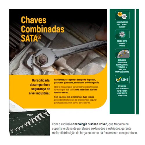 Jogo de Chaves Combinadas 6 a 32mm 15 peças - Sata