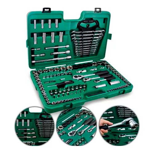 Jogo de Chaves e Soquetes Sextavados 1/4", 3/8", 1/2" - 120 Peças - Sata