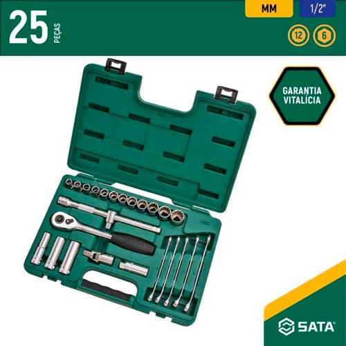 Jogo de Chaves e Soquetes Sextavados e Estriados 1/2" - Sata