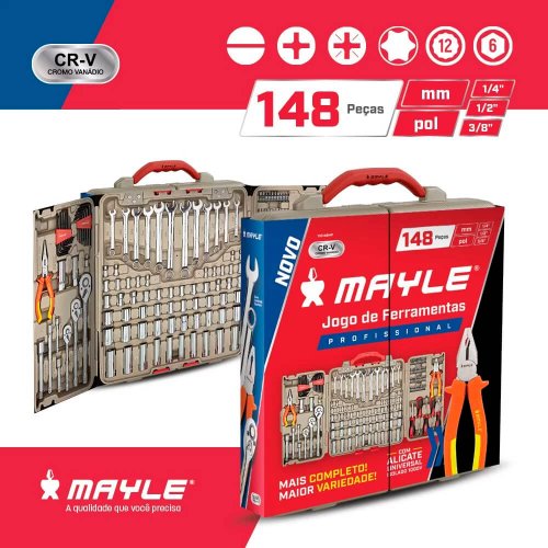 Jogo de Ferramentas 148 peças com Maleta - Mayle