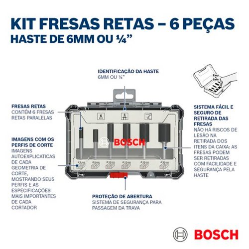 Jogo de Fresas Retas de 6 a 20mm com 6 peças - Bosch