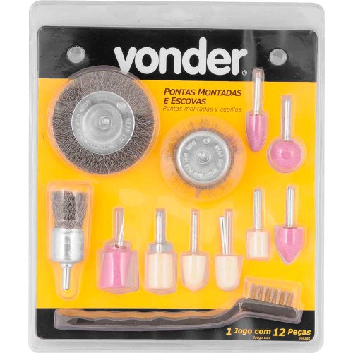 Jogo de Pontas Montadas e Escovas com 12 peças - Vonder