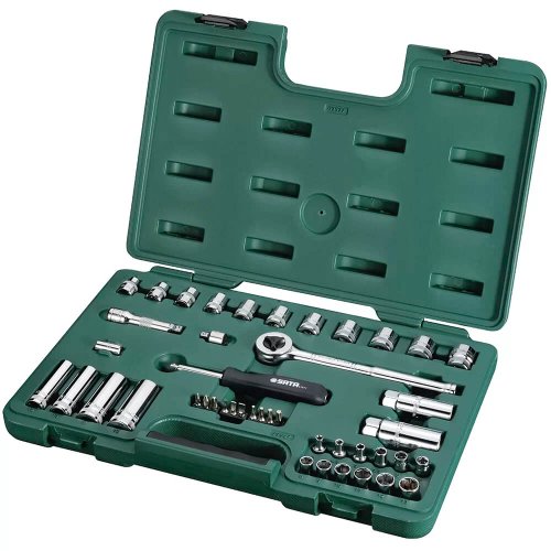 Jogo de Soquete 1/4" 4 a 13mm 3/8" 8 a 19mm 44 Peças - Sata