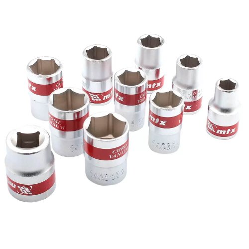 Jogo De Soquete Sextavado 10-22mm CRV 1/2" 10 Peças - MTX