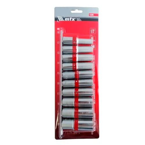 Jogo De Soquete Sextavado 10-22mm CRV 1/2" 10 Peças - MTX