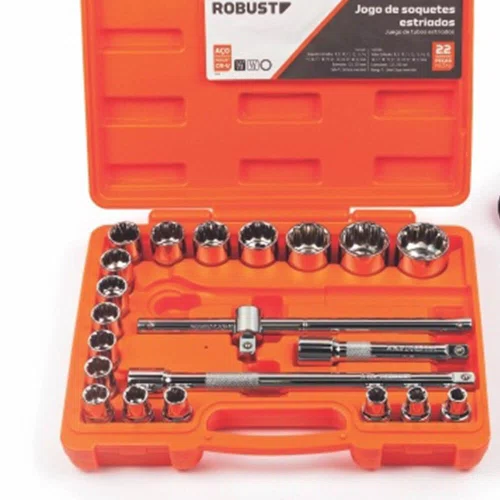 Jogo de Soquetes Estriados 1/2” – 22 peças - Robust