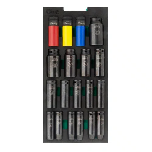 Jogo de Soquetes Sextavados Longos de Impacto 1/2" com 19 peças - Sata