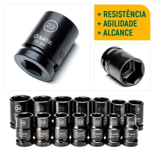 Jogo Soquete Impacto 1/2" De 10 à 24mm Sextavado - ST34397T - Sata
