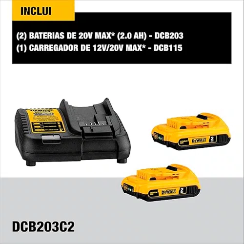 Kit 2 Baterias 2.0Ah 20V MAX com Carregador - Dewalt