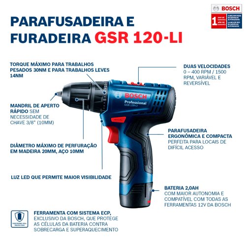 Kit Bosch Parafusadeira GSR 120-LI e Chave de Impacto GDR 120-LI, 12V - Bosch