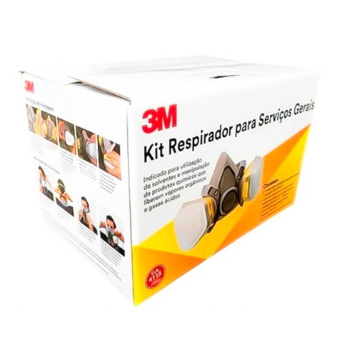 Kit Completo Respirador 6200 com Cartucho e Filtro para Serviços - 3M