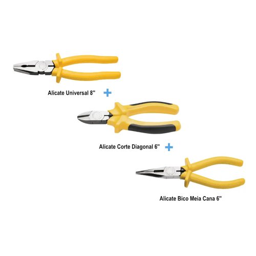 Kit de Alicates Universal 8" Diagonal 6" e Bico Meia Cana 6" - Tramontina