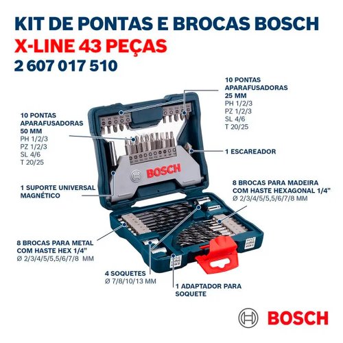 Kit de Pontas e Brocas para Perfurar X-LINE com 43 peças - Bosch