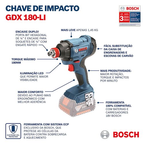 Kit Parafusadeira Furadeira GSB 180 e Chave de Impacto GDX 180 - Bosch