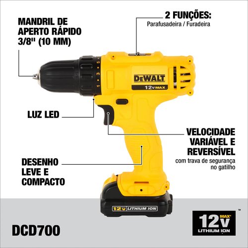 Kit Parafusadeira/Furadiera 3/8" DCD700 e Parafusadeira DCF805 - Dewalt