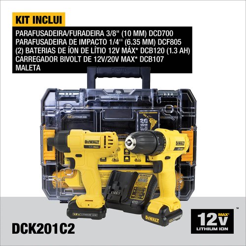 Kit Parafusadeira/Furadiera 3/8" DCD700 e Parafusadeira DCF805 - Dewalt