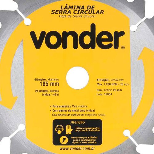 Lâmina de Serra Circular com Dentes de Metal Duro 185mm x 20mm 24D - Vonder