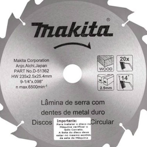 Lâmina De Serra TCT235MM X 25.4MM X 20T - D-51362 - Makita