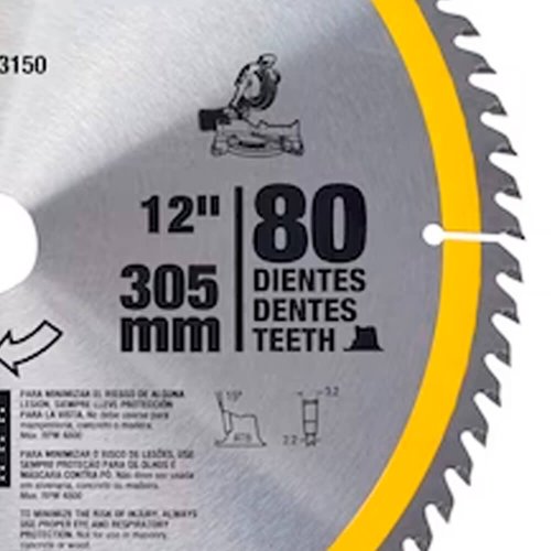 Lâmina para Serra Esquadria Madeira 12" 80 dentes - Dewalt