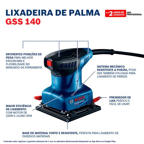 Lixadeira Orbital de Palma GSS 140 STD 220V - 06012A80E0 - Bosch