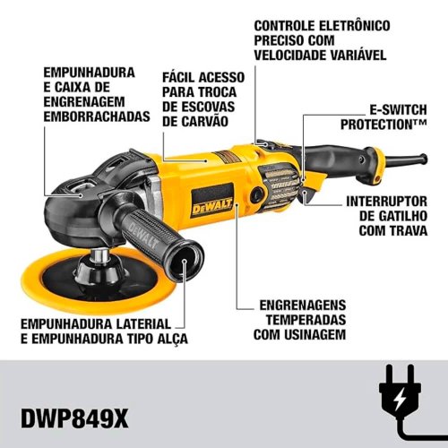 Lixadeira Politriz 7" - 9" 220V 1250W - DWP849XB2 - Dewalt