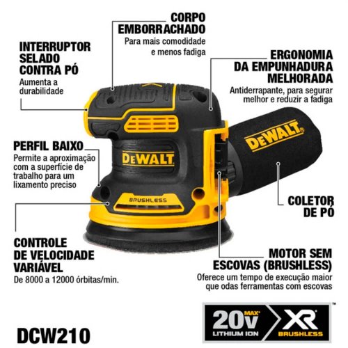 Lixadeira Roto Orbital 5" 20V MAX XR LI-IO - Dewalt