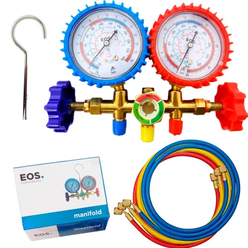 Manifold R22/R407C/R410A com Válvula Adaptador e Mangueira 1,5m - EOS