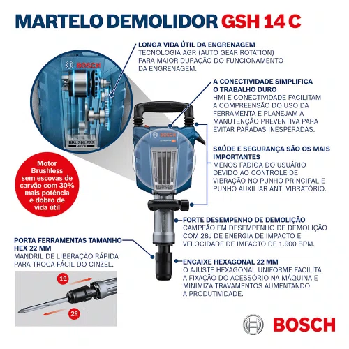 Martelo Demolidor GHS 14C 220V com Maleta - Bosch