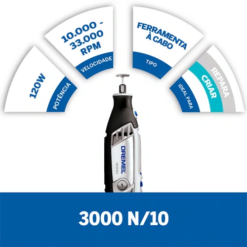 Micro Retifica Dremel 3000 110V 120W com 10 Acessórios