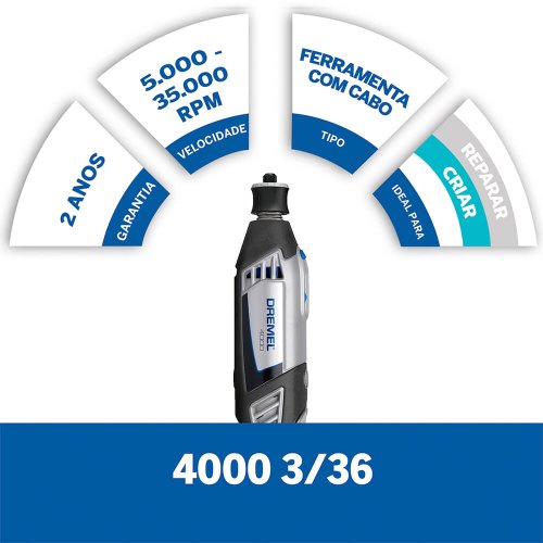 Micro Retífica Dremel 4000 220v - 36 acessórios + 3 acoplamentos - Dremel