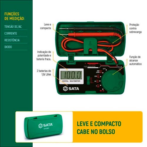 Multímetro Digital de Bolso CAT II - Sata