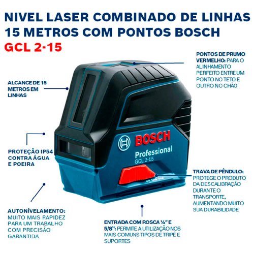 Nível à Laser GCL2-15 com Gancho e Maleta - Bosch