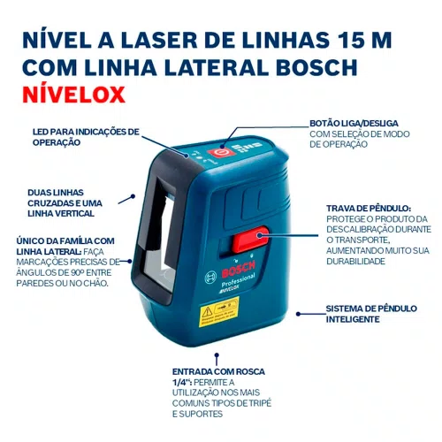Nível a Laser NIVELOX - GLL 3 X com Tripé e Maleta - Bosch
