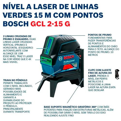Nível à Laser Verde GCL 2-15 G Profissional - Bosch