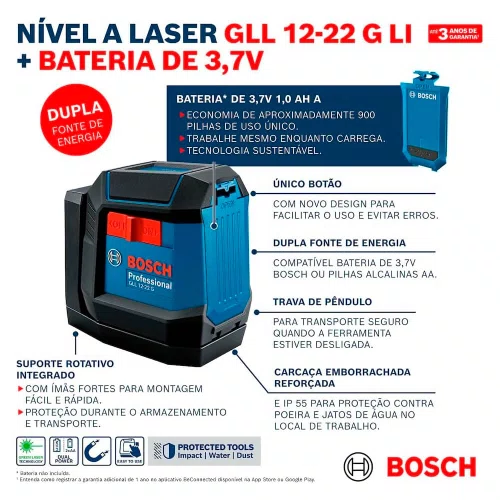Nível a Laser Verde GLL 12-22 G 12m com Suporte - Bosch