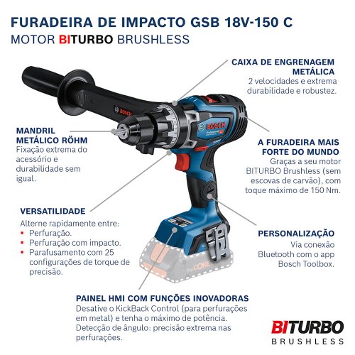 Parafusadeira/Furadeira de Impacto 18V 150Nm GSB 18V-150C - Bosch