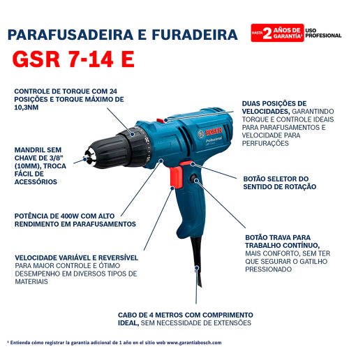 Parafusadeira Furadeira Elétrica GSR 7-14E 220V - Bosch