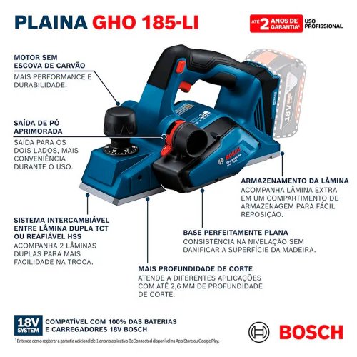 Plaina à Bateria 18V GHO 185-LI - Bosch