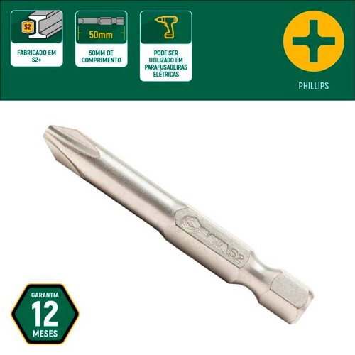 Ponta Phillips PH 2 x 50mm 1/4" com 5 peças - Sata